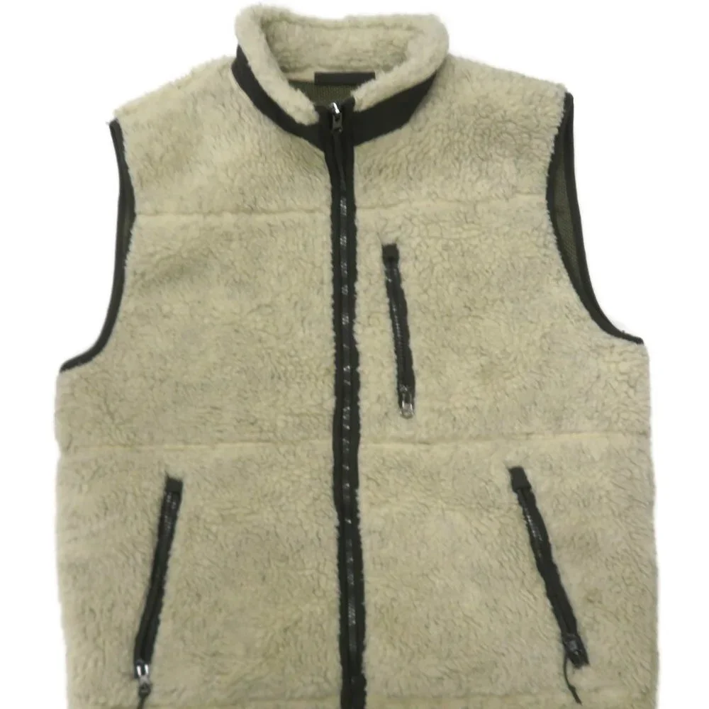 American Eagle Faux Fur Sherpa Fleece Vest Womens Medium Ivory‎ Full Zip Pockets